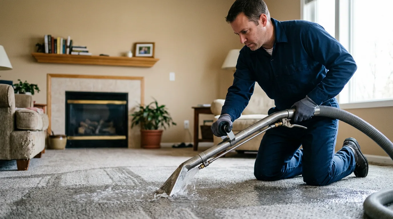 Water damage restoration technician working near Methuen, MA